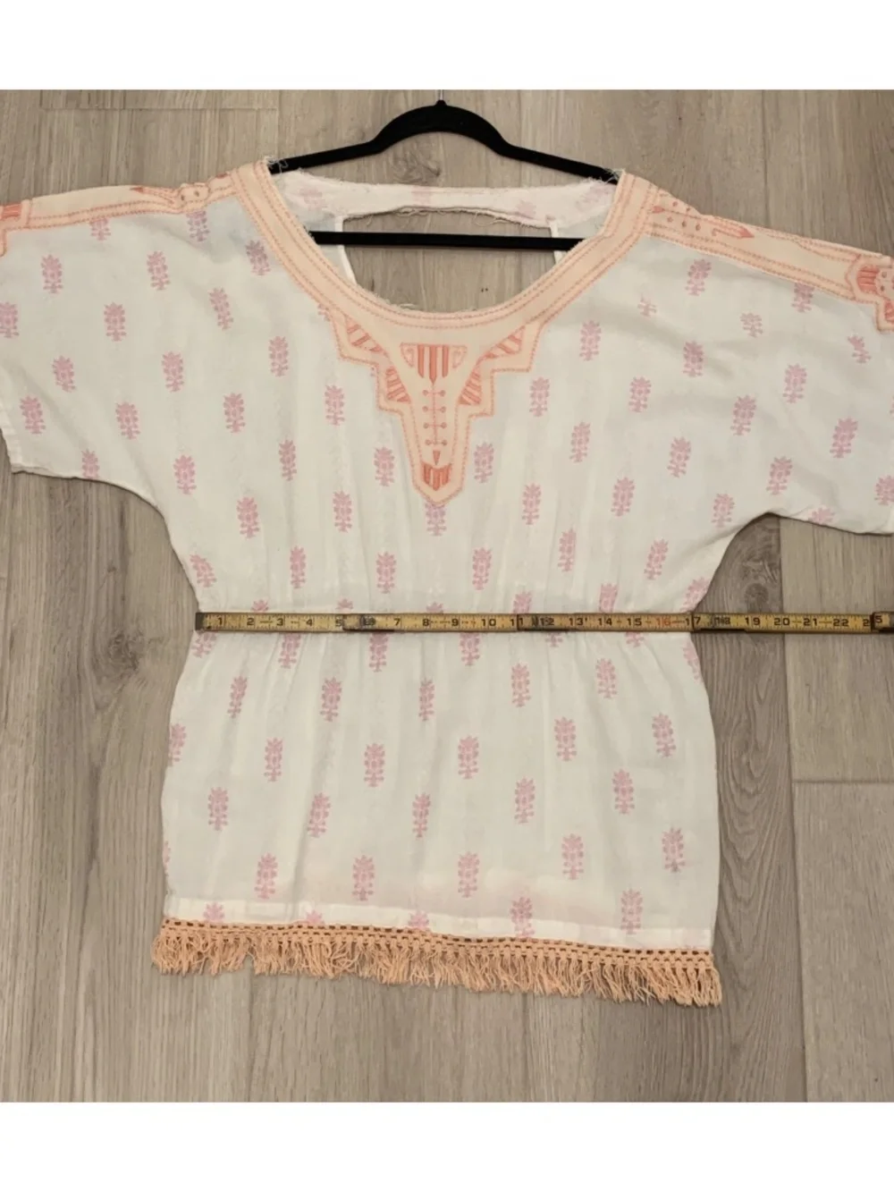 Free People Gauzy Embroidered Boho Fringe Tunic Top Small